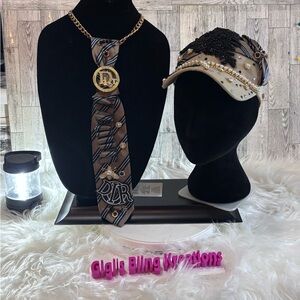 Elegant Cream and Black Women's Hat & Necktie